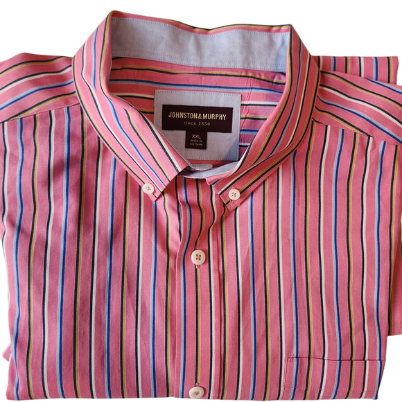 Johnston & Murphy Shirt, Striped Short Sleeve Button Front 100% Cotton Sz XXL - Picture 2 of 12